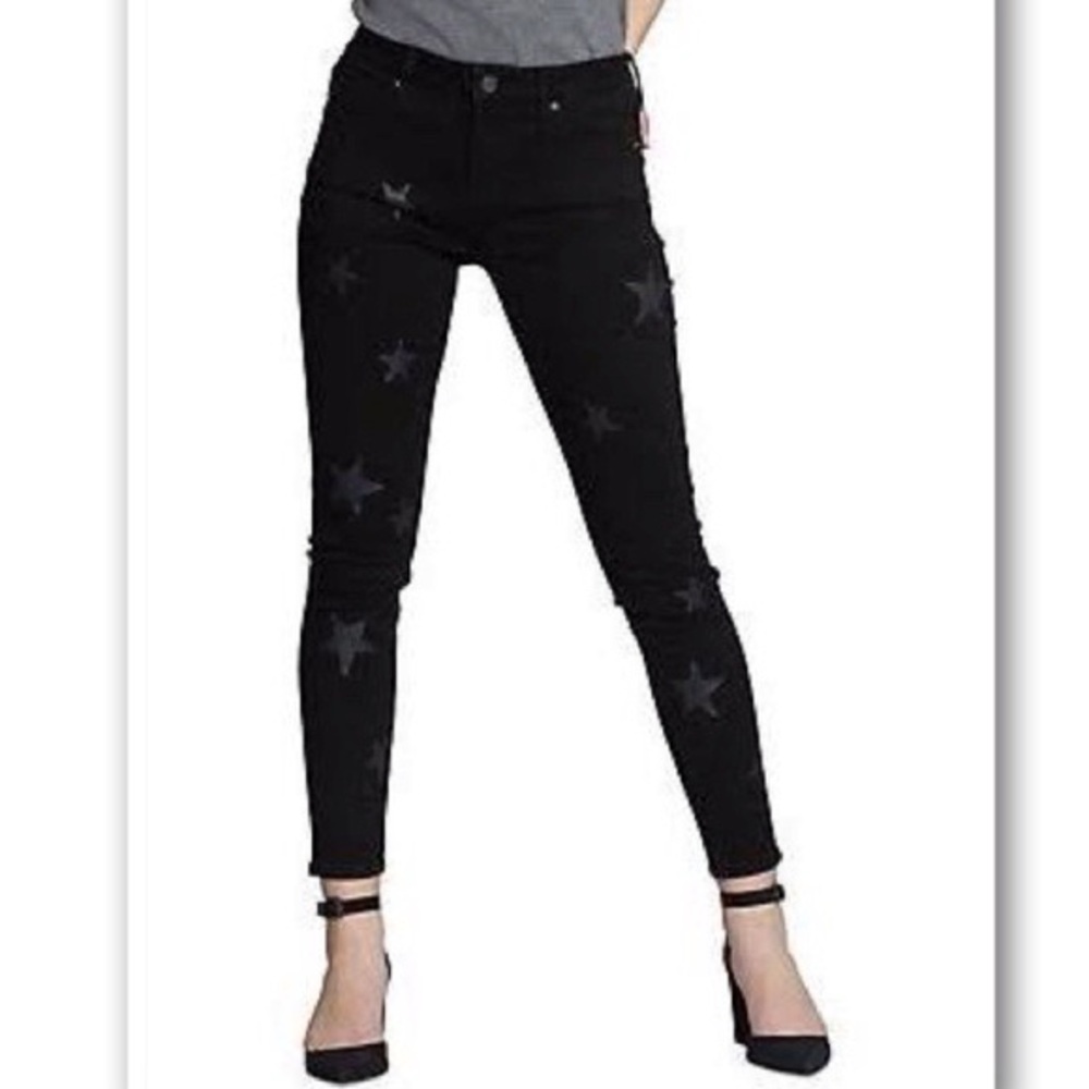 EUC Free People x Driftwood Jackie Black Star Pattern Skinny Jeans Size 27